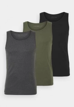 Pier One 3 Pack - Camiseta Interior - Black/Khaki/Mottled Dark Grey